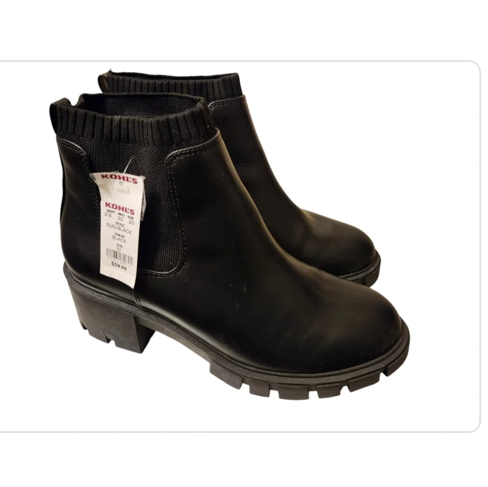 NWT SO Vegan Sugi Women's Chelsea Combat Style Boots 10 Black
